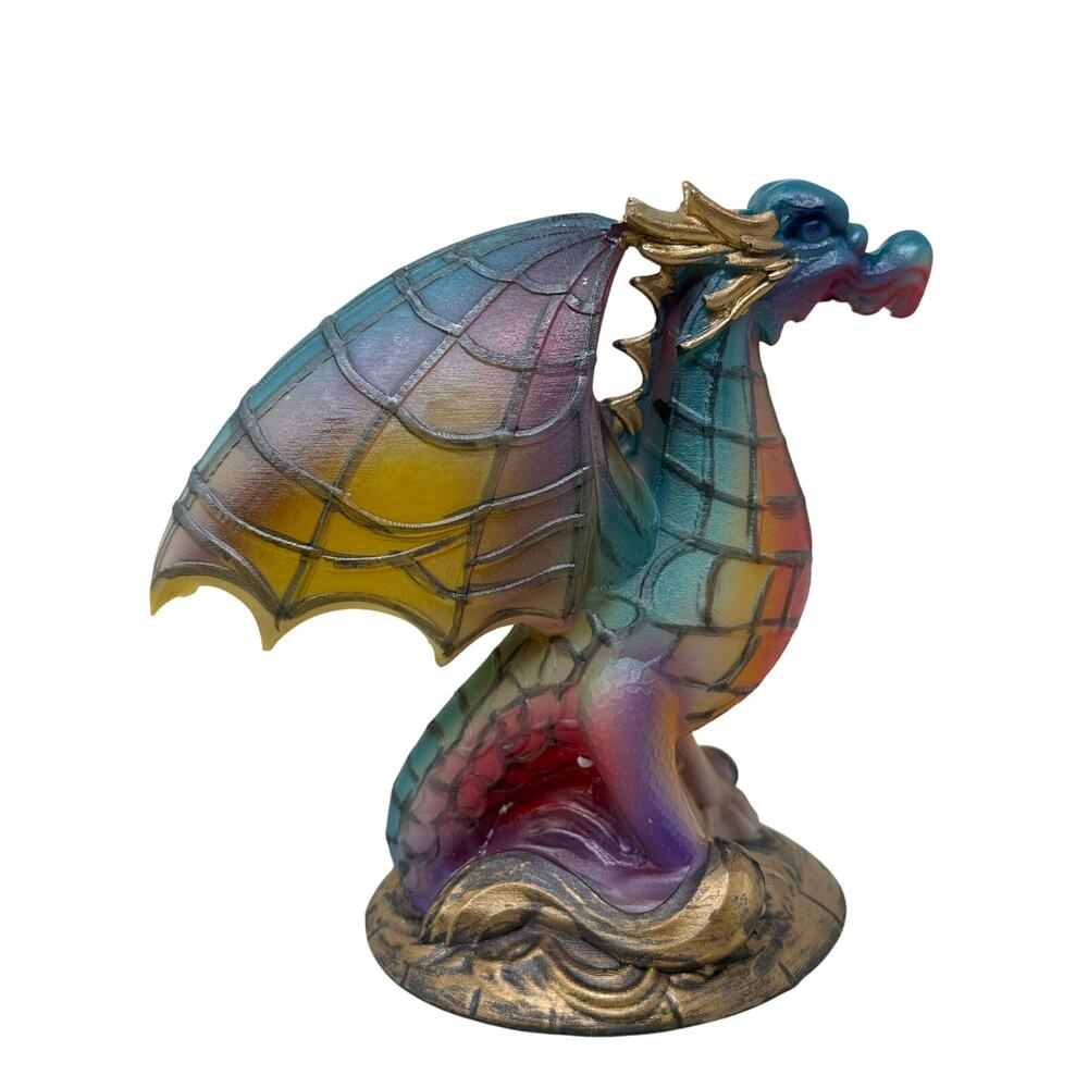 Resin Dragon Night Light 6" Stained Glass Look Fantasy Lamp Battery Operated